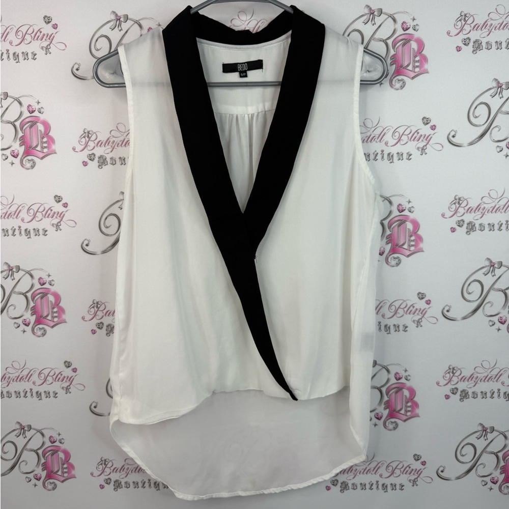 Bedo tank top color block flowy Elegant Sleeveless Blouse with Black Trim